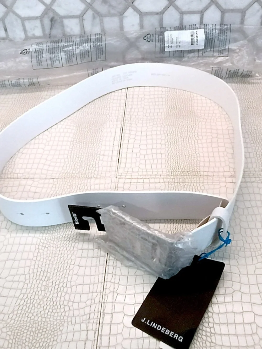 Brand New J.Lindeberg Men Slater White Leather Golf Belt White - 38